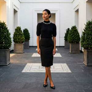 Women's Luxe Tahari Black Pearl Embellished Turtleneck Short Sleeve Sweater L